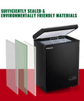 Demuller 3.5 cu ft black deep freezer chest with temperature display panel and removable basket.