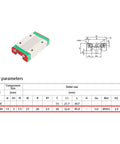 MGN12H 200MM Linear Guide Rail With Dual Carriage Blocks For 3D Printers And CNC Machines featuring detailed slider parameters and dimensions.