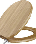 Round Front Toilet Seat With Lid In Rattan Bamboo Wood, Durable Comfort For Long Lasting Use, Easy Install No Fuss Mounting
