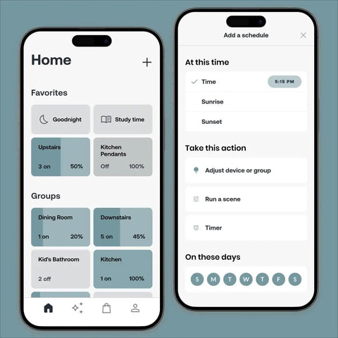 Smart home app interface showing scheduling features for Game Changing Smart Dimmer Switch Crafted For Single Pole Circuits Featuring Effortless Wifi Linkup And Voice Commands Via Alexa Or Google Home.