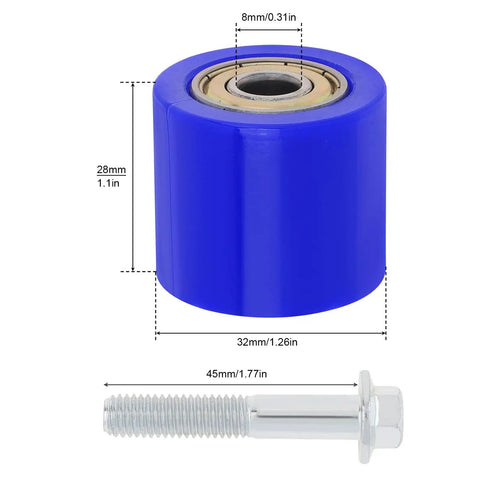 Dual 8mm Chain Tensioner Guide Wheel Set With Beefy Bearings for dirt pit bikes street bikes motorcycles ATVs and off-road rides, blue