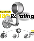 Top Shelf 6ft Wall Mounted Stair Handrail Kit Built Tough With Rust Proof 304 Stainless Steel 180° rotating mounting bracket.