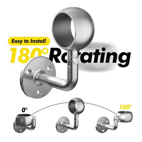 Top Shelf 6ft Wall Mounted Stair Handrail Kit Built Tough With Rust Proof 304 Stainless Steel 180° rotating mounting bracket.