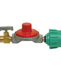 Bayou Classic 7000 high-pressure regulator with red knob and green outlet fitting