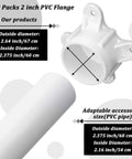 Illustration showing 12 Packs 2 Inch PVC Flange Caps For Pipe Fittings Ideal For DIY Rod Holder Projects Shelving Support Feet And Furniture Making Glossy White Finish For A Clean Pro Look with dimensions.