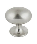 Smooth And Stylish Satin Nickel Mushroom Cabinet Knobs For No Sweat Hardware Swaps And Instant Kitchen Glow Ups That Fit Perfectly On Drawers Cupboards And Desk Surfaces, 1.4 inches wide.