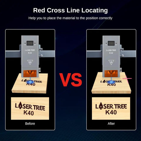 40W Diode Laser Module With Air Assist For Engraving And Cutting, before and after engraving accuracy with red cross line locating