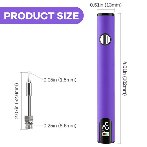Compact 510 Thread Soldering Pen Kit With USB Rechargeable Battery, size dimensions 4.01in length, 0.51in diameter