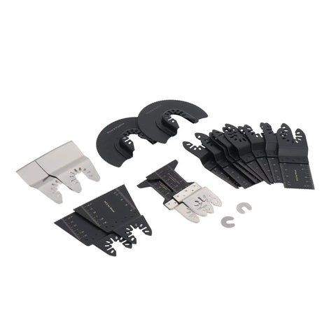 18 Piece Oscillating Multitool Blades Set With Universal Fit For Most Brands, mixed high carbon steel and bi-metal blades.