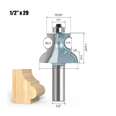 Premium 1 2 Inch Edge Moulding Router Bit For Wood Carving With Steel Blade Cutter Creates Durable Decorative Profiles On Plywood And Mdf Furniture Projects Today, shown with dimensions and wooden profile.