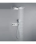 RIBEUJIZS Digital Shower System, Black Bathroom Thermostatic Shower System with chrome finish rain shower head and handheld sprayer.