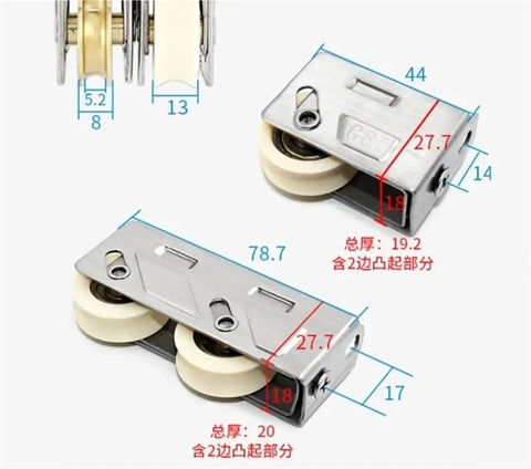 Heavy Duty Screen Door Rollers 4 Pack Stainless Steel Ball Bearing Double Copper Wheel with dimensions and details.