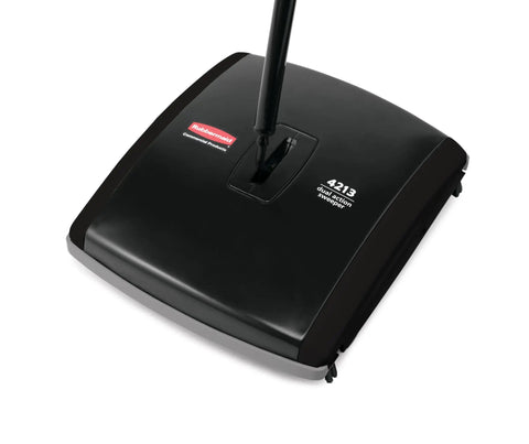 Dual-Action Mechanical Sweeper Cordless Low-Profile for Hard Floors and Carpet with Durable Steel and Bristle Rolls, top view.