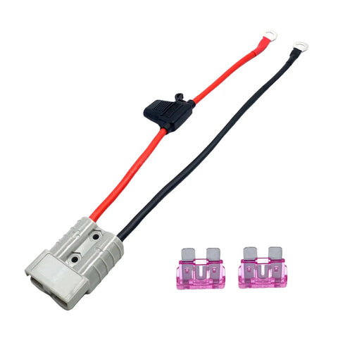 1.15 Ft 10 AWG Battery Cable Quick Connector With O Ring And Fuses For Battery Power Transfer 600V 50A Heavy Duty Cable With Fuse And SB50 Lead Plug For Quick Connections, red-black fused cable