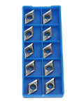 10pc CNC Lathe Inserts Blade Cutter Set For Turning Tool DCGT11T304AK H01 And DCGT3251AK H01 Ultra Hard Carbide Displayed in Blue Case
