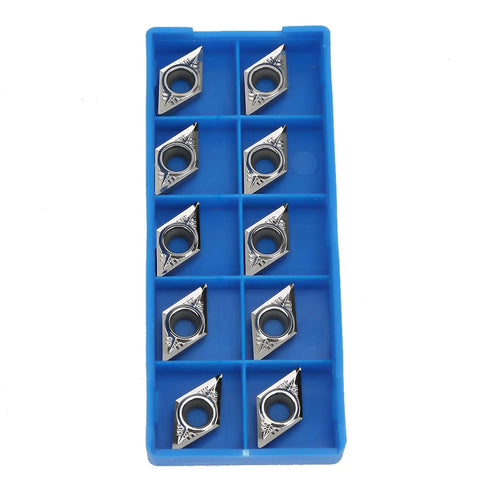 10pc CNC Lathe Inserts Blade Cutter Set For Turning Tool DCGT11T304AK H01 And DCGT3251AK H01 Ultra Hard Carbide Displayed in Blue Case