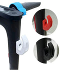 Front Hook Storage Mount For Electric Scooters And Skateboards Compatible With M365 Pro Ninebot Max G30 shown in red, white, black.