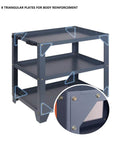 Heavy Duty Rolling Tool Cart With Three Tier Thickened Shelves And Wheels For Garage And Workshop Use, Steel Utility Cart For Tools And Parts, Built To Handle Big Jobs For Auto Repairs And Home Projects, 3-tier steel cart with triangular reinforcements