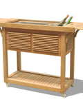Solvang Teak Bar Cart With Extendable Beverage Tub And Locking Wheels For Outdoor Patio Entertaining Go To Option Teak Wood Beverage Center