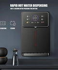 Black wall-mounted hot and cold water dispenser with digital display, rapid heating, and safety lock for home and office use.