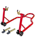 Rear Combo Motorcycle Stand With Wheel Lift 500 lb Capacity Swingarm Paddock Stands for Sport Bikes, red steel, components included