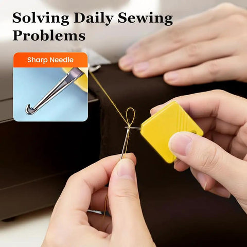 Automatic Needle Threaders for Hand Sewing and Sewing Machines, Easy Self Threader Tool Set shown threading a needle.