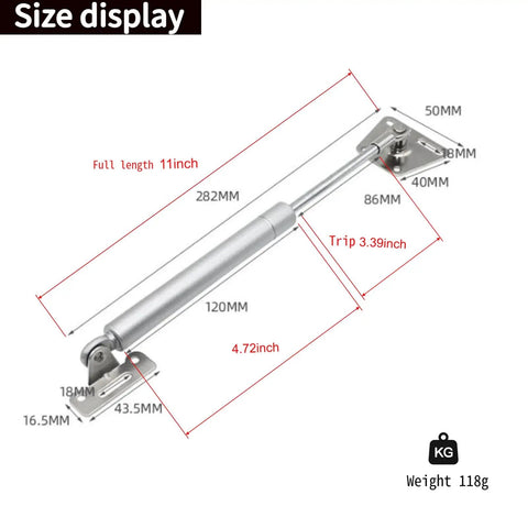 Heavy Duty 2 Pack 6 Inch Drop Down Gas Struts size dimensions display with 11 inch total length and measurements shown