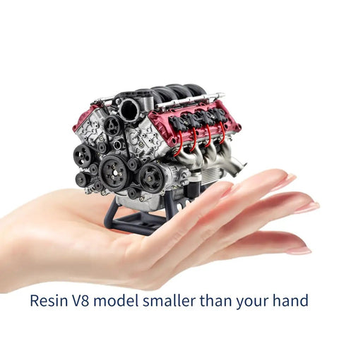 3D Printed Resin V8 Engine Model Kit for RC Car Fans Realistic Dynamic V8 Internal Combustion Engine Replica for AX90104 SCX10 II Capra VS4-10 Pro Ultra DIY Assembly High Detail Hobby Accessory, smaller than hand