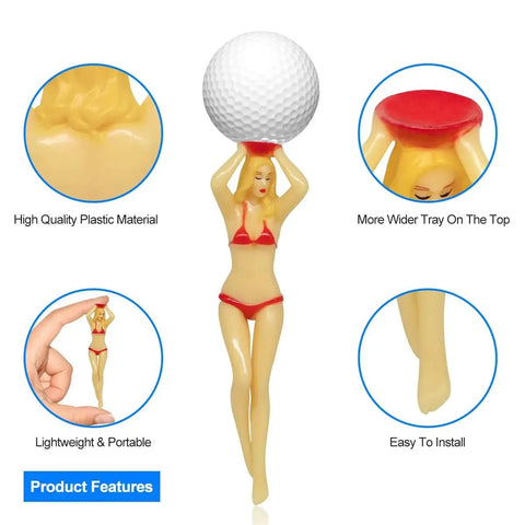 3 Inch Bikini Shaped Golf Tees Six Pack Colorful Durable Plastic Golf Accessories For Guys And Gals with Product Features