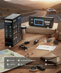 Smooth Moves 200W Car Power Inverter Dc 12V To 110V Ac With Dual Us Outlets And Usb C Fast Charger plugged in on a wooden table.