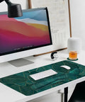 Ergonomic Large Mouse Pad And Keyboard Wrist Rest Dope Desk Pad For Keyboard And Mouse 4 In 1 Extended Gaming Desk Mat With Wrist Support For Home Office Study Green Leaves on a desk with a keyboard and mouse