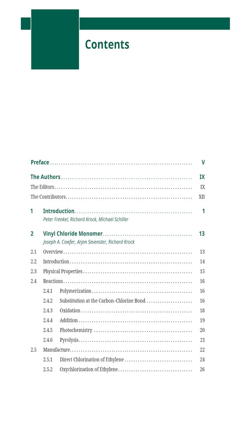 Contents page of Vinyl Chemistry Mastery Second Edition A Practical Handbook On PVC From Monomer Manufacture To Polymerization Stabilizers