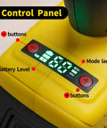 Hifeson 21V Cordless Electric Rivet Gun And Rivet Nut Tool Professional Kit control panel displaying battery level and buttons.