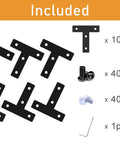 10 Sets Black 2020 T Shape Corner Bracket Joint Plate Bundle With Aluminum Profile Outside Joining Plates 40 Slide In T Nuts And Screws For 6mm 2020 Series Extrusion Ideal Corner Connectors For DIY Frames And Projects; included parts
