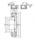 Technical drawing of the 2D Adjustable Conceal Door Hinge For Flush Doors Concealed Install Single Side Slotted Hinge Hidden Door Hardware.