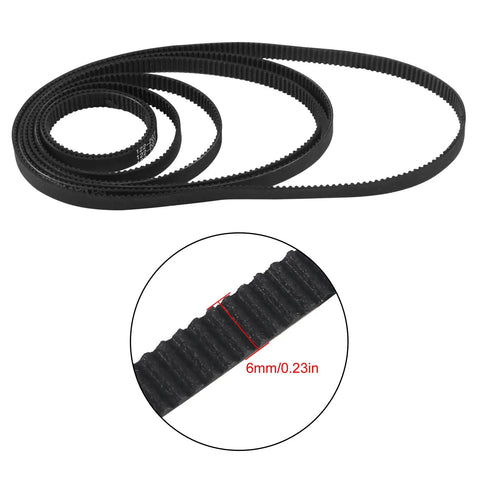 Close-up of black GT2 timing belt in All In One Timing Belt And Pulley Kit For 3D Printers GT2 Compatible 6mm wide, 0.23in detail.