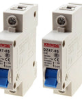 Front view of 2 Pack One Pole Miniature Circuit Breaker 230 400V 4A Din Rail Mount DZ47 63 C4 4000A Breaking Capacity for panels