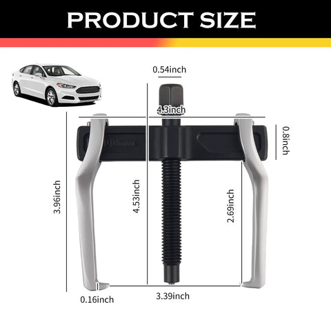 Built Tough Dual Purpose 2 Jaw Car Bearing Puller with size dimensions for auto repair and easy bearing removal