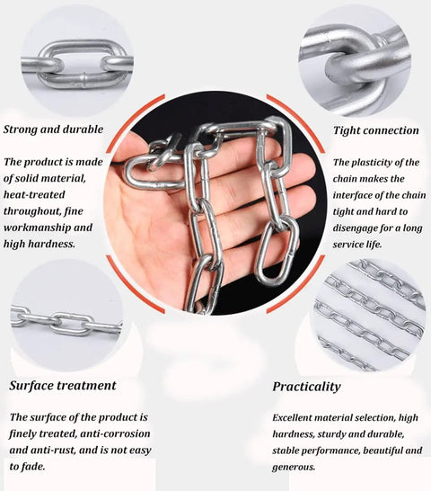 Heavy Duty 304 Stainless Steel Garden Chain With A Slick Polished Look Perfect For Backyard Dog Tethers Decorative Railings And Chandelier Hanging Rust Proof And Legit Bulletproof Build, showcasing a close-up of links.