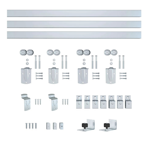 Exterior Sliding Barn Door Hardware Kit For 12 Ft Double Doors, Heavy Duty Track Kit, Wall Mount, Silver Finish, Outdoor Grade