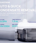 Side view of High Performance Condensate Pump For Air Conditioners, Furnaces And Dehumidifiers With Auto Safety Switch, showing specs.