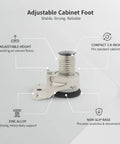Adjustable Cabinet Foot For Leveling Wardrobes And Cabinets On Uneven Floors, Zinc Alloy Furniture Leg with non-slip base.