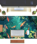 Blue Waters Desk Pad For Gaming And Work, Mega Extra Large 31.5 By 15.7 Inches, on desk with keyboard and mouse