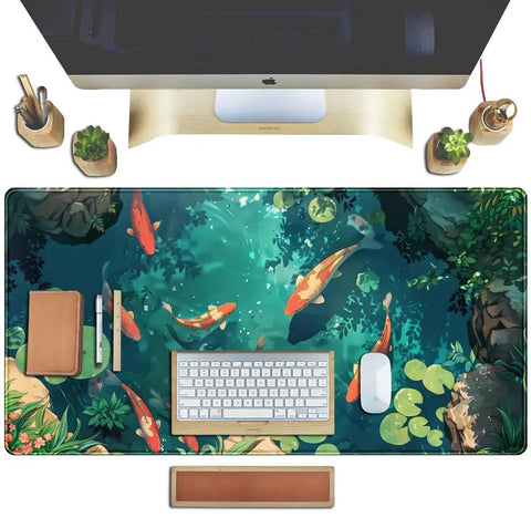Blue Waters Desk Pad For Gaming And Work, Mega Extra Large 31.5 By 15.7 Inches, on desk with keyboard and mouse