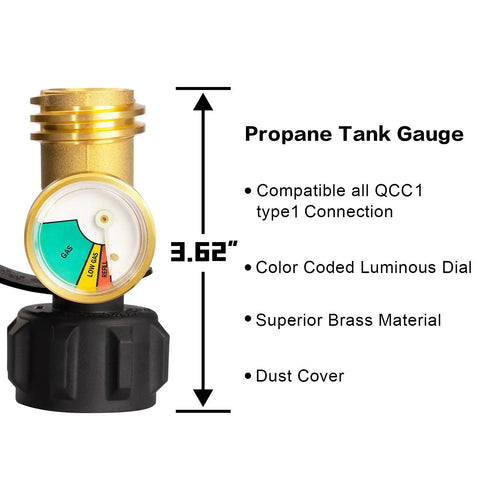 Propane Tank Gauge Level Indicator With Leak Detector And Gas Pressure Meter for RV Campers, BBQ Grills, with Type 1 QCC1