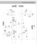 Product size drawing of Premium Wall Mount Rain Shower System With Eight Inch Rainfall Head And Heavy Duty Handheld Combo.