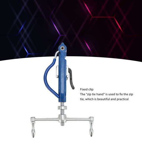 Heavy Duty Steel Strap Bander Kit With Adjustable Knob And Ergonomic Rubber Handle For Stainless Metal Banding Tool Ideal For Boat Industry And Industrial Securing Jobs Done Right, blue metal clip view