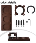 Adjustable Espresso Tamping Station Built From Premium Sapele Wood Handles with portafilter holder and accessories.
