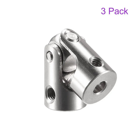 Three Pack 3.17mm to 4mm Rotatable Universal Shaft U Joint Coupler for Motors, 3D Printers, and CNC Machines Easy DIY Hex Shaft Connector for Robotics and DIY Projects. Nickel-coated iron shaft coupler, 3-pack