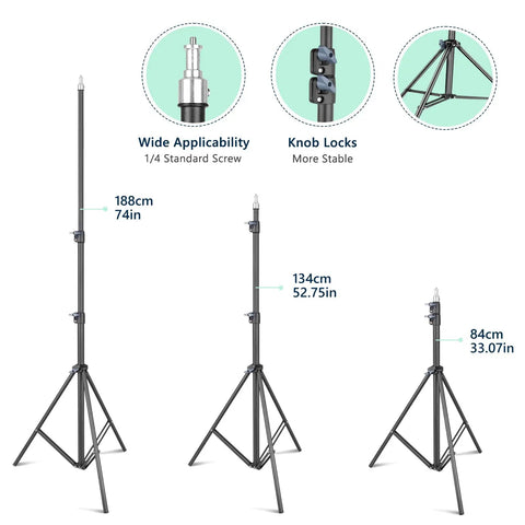 Adjustable stands for Two Pack 27 By 27 Inch Softbox Lighting Kit With 85W LED Bulbs And Remote, Pro Grade Lighting Setup